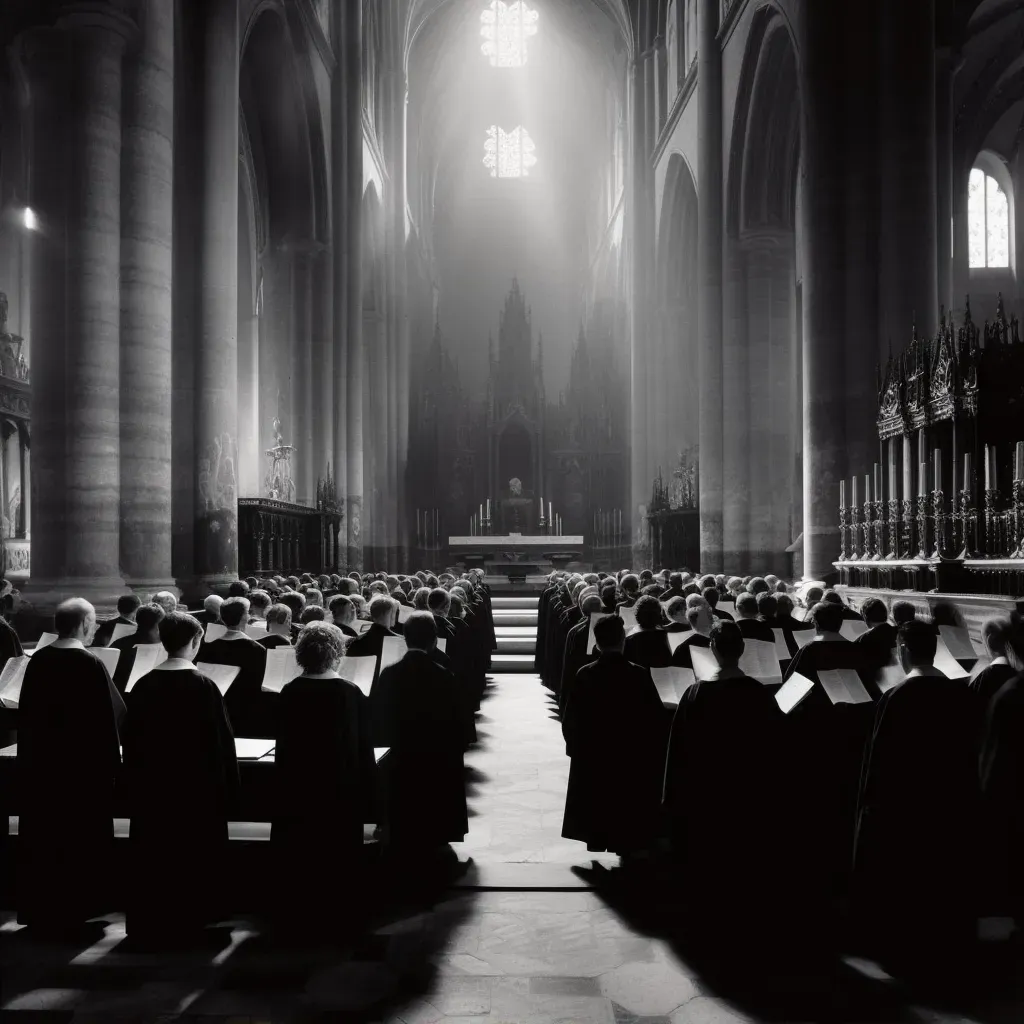 Image of a choir singing in a cathedral filled with soft, ethereal light - Image 2