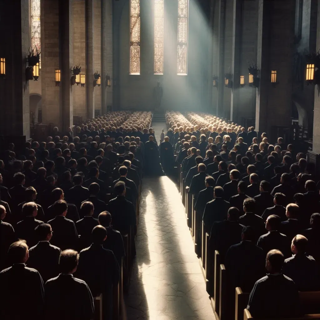 Image of a choir singing in a cathedral filled with soft, ethereal light - Image 4