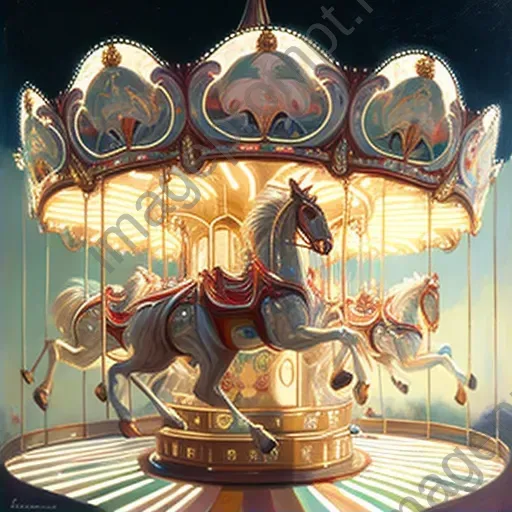 Vintage carousel with prancing horses and bright lights - Image 2