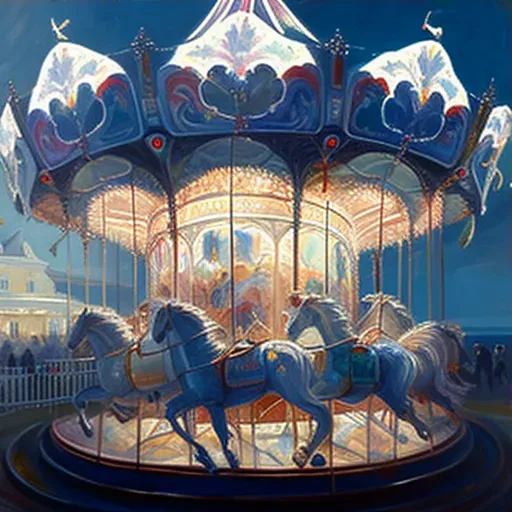 Vintage Carousel with Prancing Horses