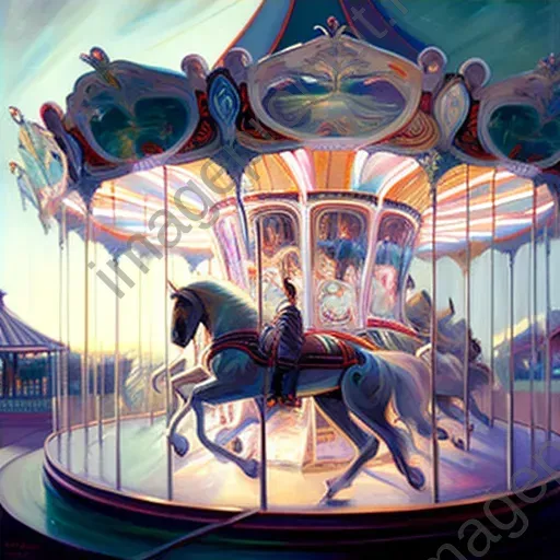 Vintage carousel with prancing horses and bright lights - Image 4