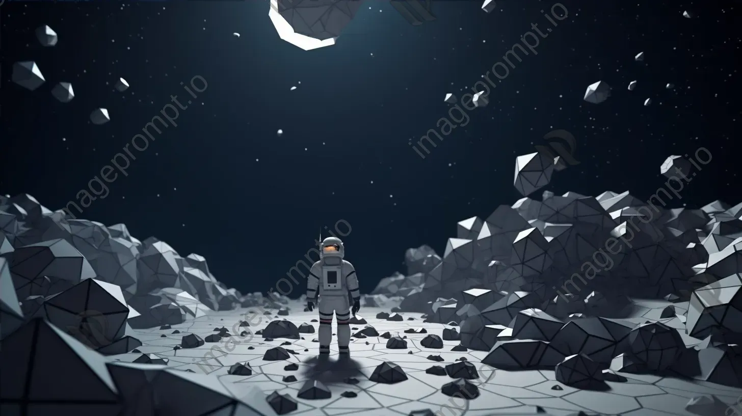 Low poly astronauts navigating through an asteroid belt with a Film Noir-influenced atmosphere - Image 4