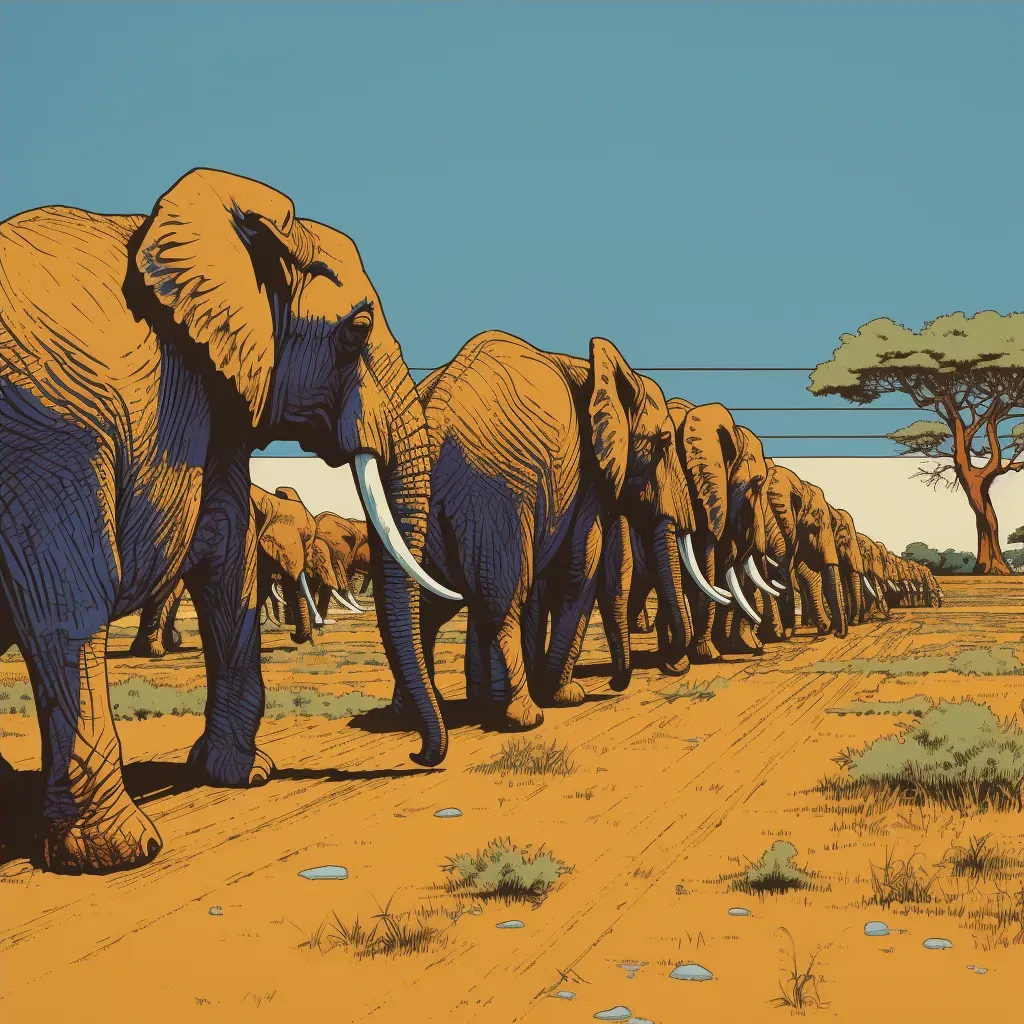 African elephants marching on golden savannah with clear blue sky - Image 4