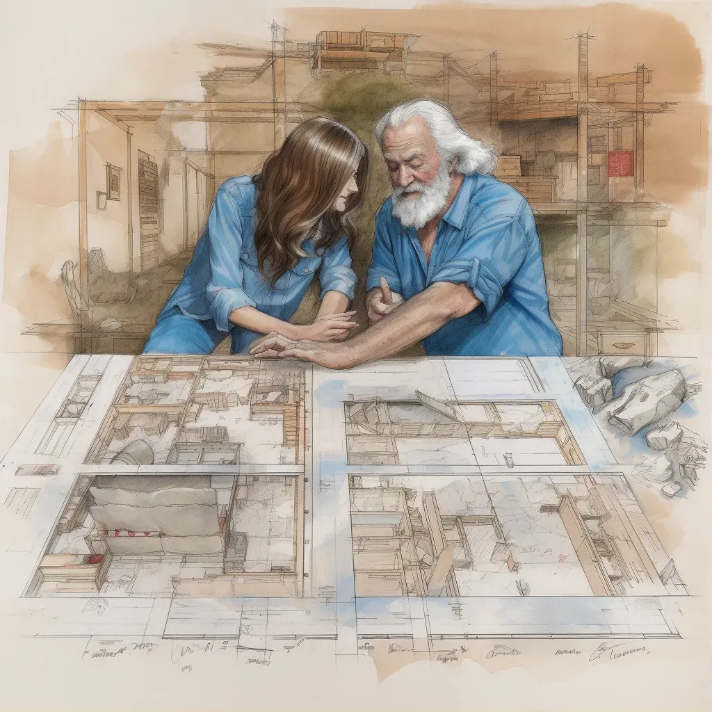 Image of a couple building a home, surrounded by blueprints and dreams - Image 1