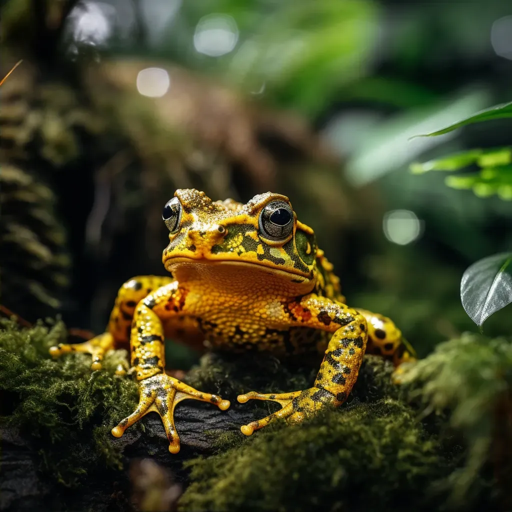 Shimmering golden toad camouflaged in mossy forest - Image 2