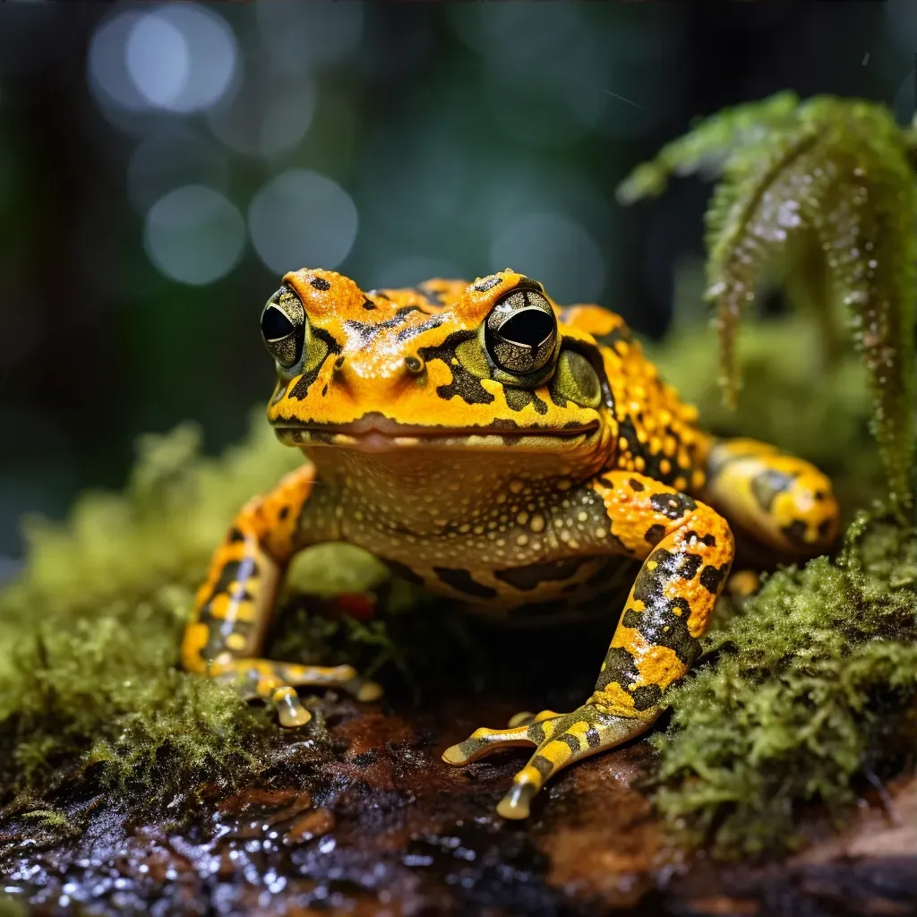 Shimmering golden toad camouflaged in mossy forest - Image 3