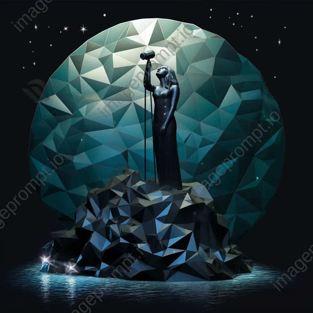 Low poly Siren singing on a solitary rock under the shimmer of moonlight - Image 3