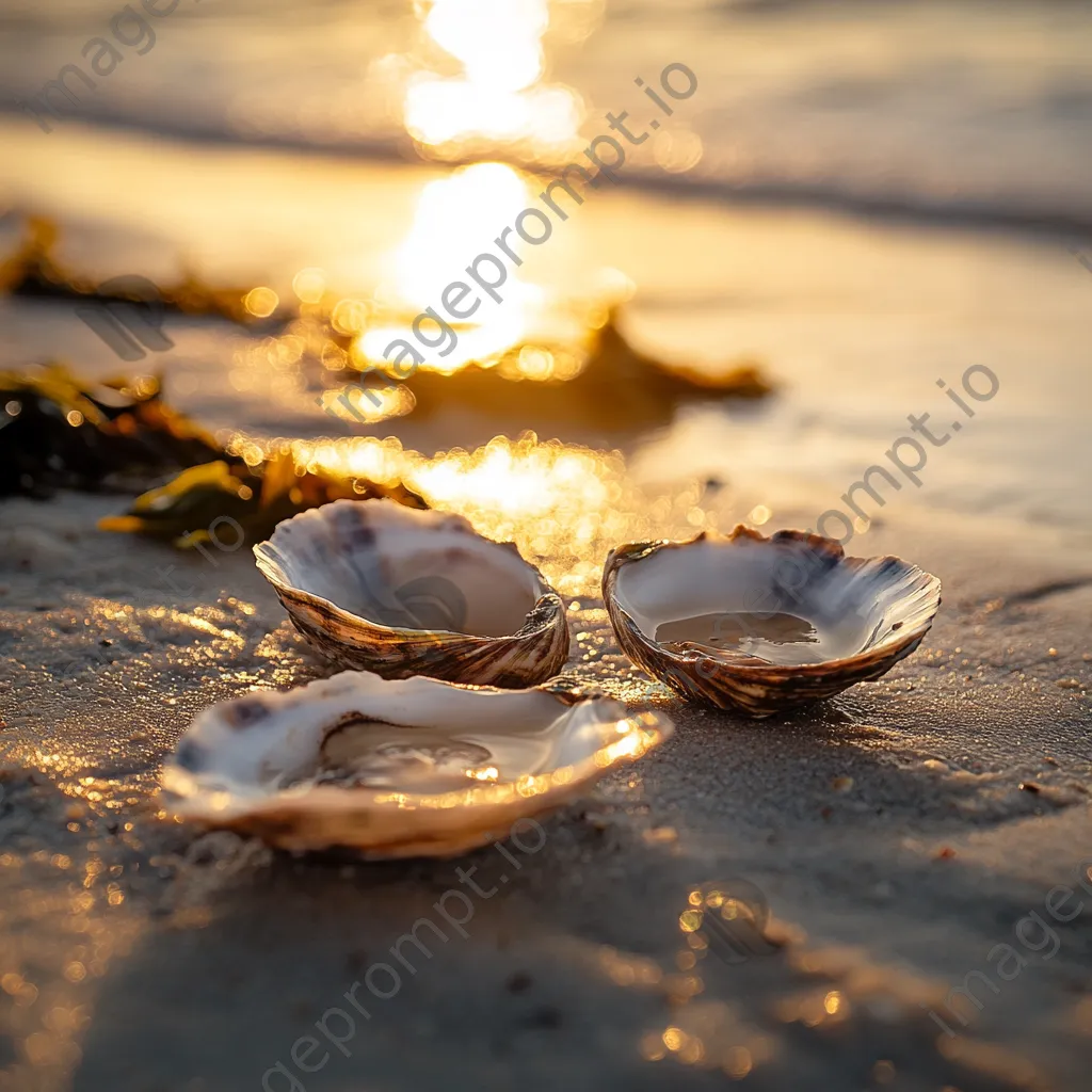 Oyster shells on the beach during golden hour - Image 3