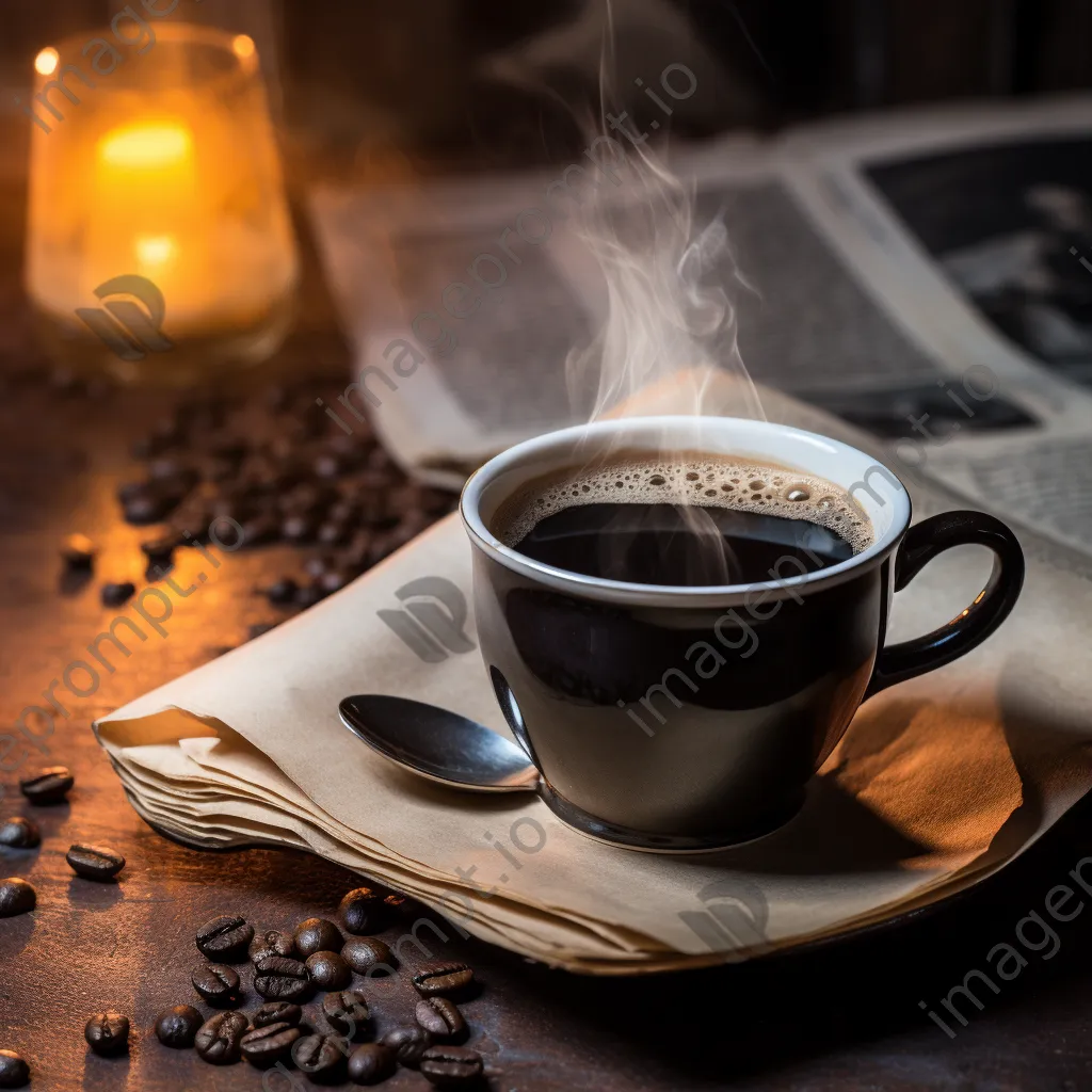 Cup of black coffee on a vintage newspaper backdrop. - Image 4