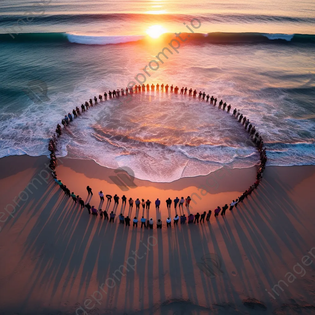 Aerial view of a beach yoga class at dawn - Image 2