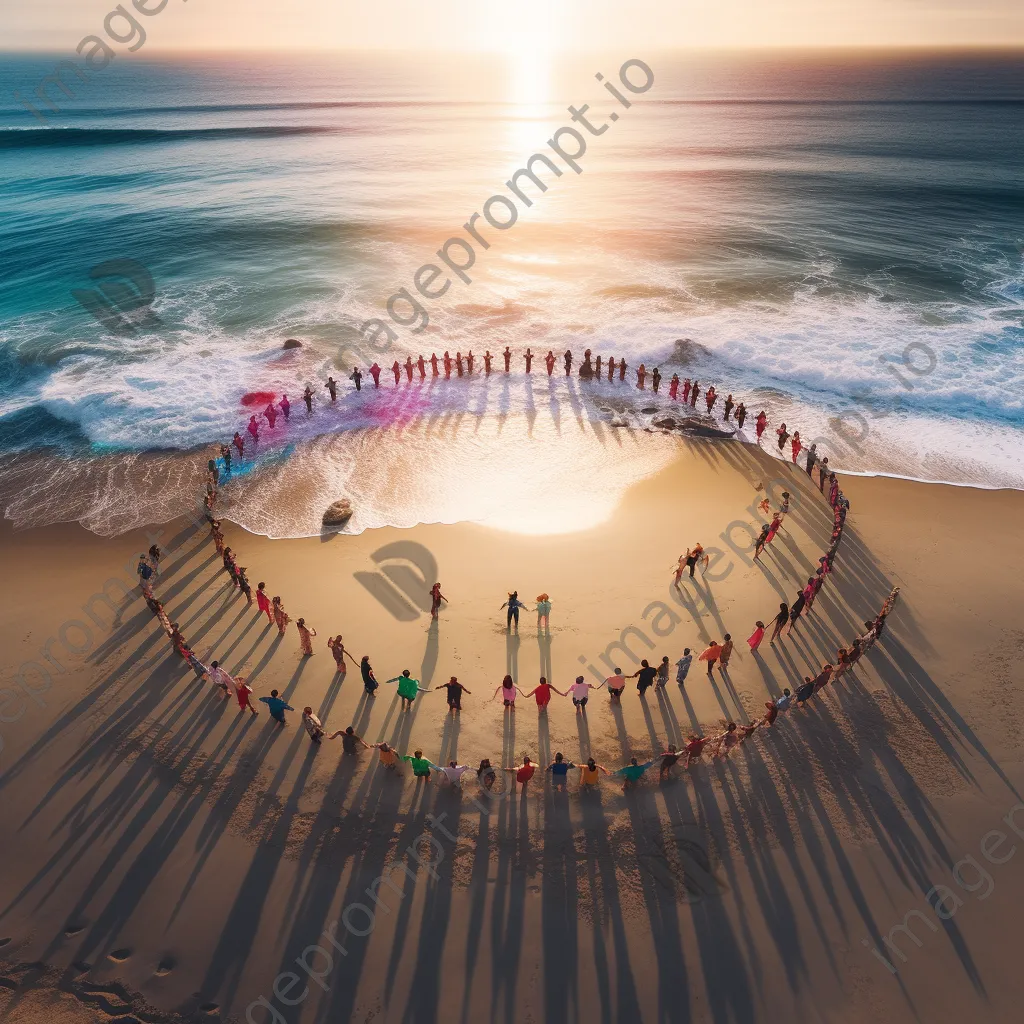 Aerial view of a beach yoga class at dawn - Image 4