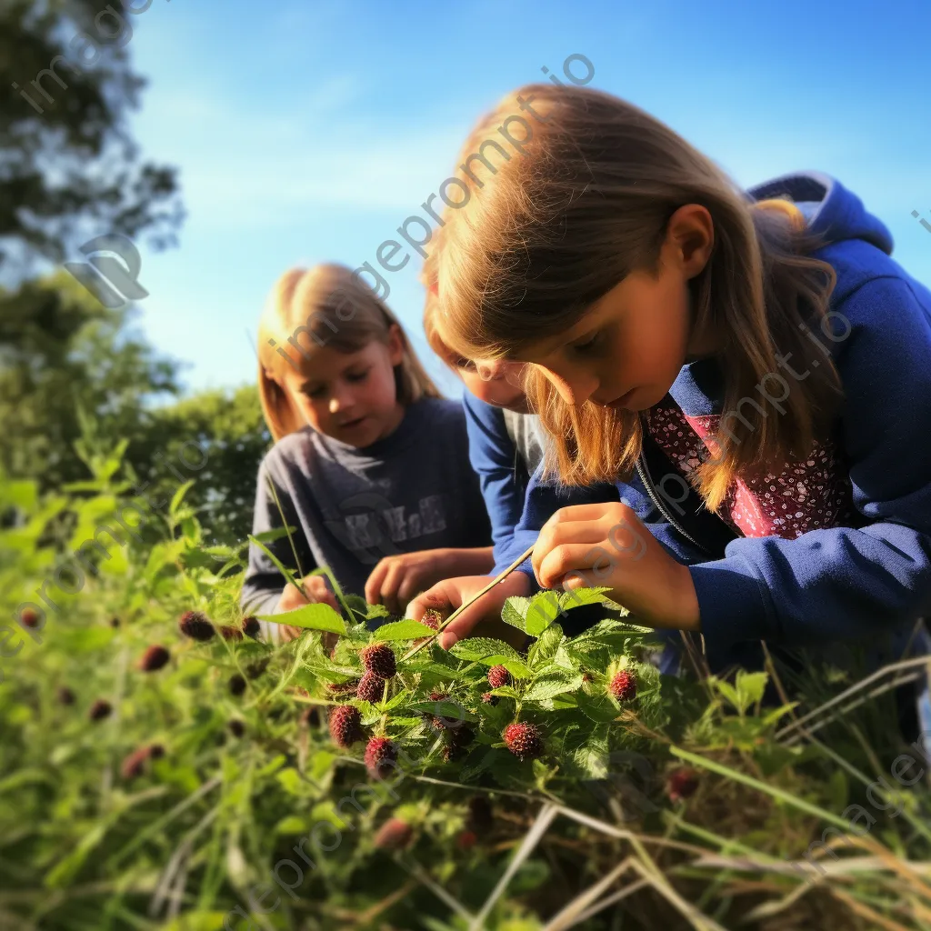 Children foraging in the hedgerow during family activity - Image 1