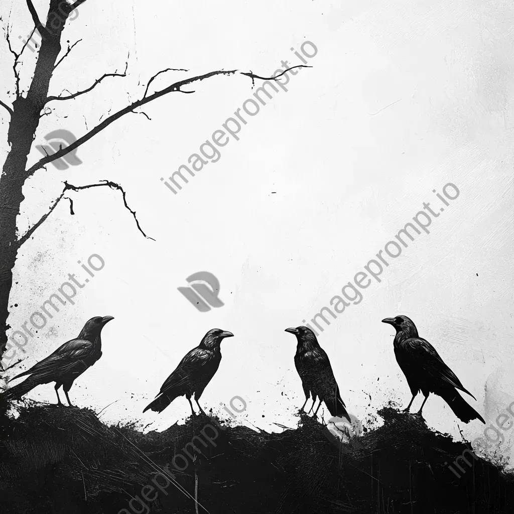 Minimalist digital art of silhouetted crows in a barren winter landscape - Image 2