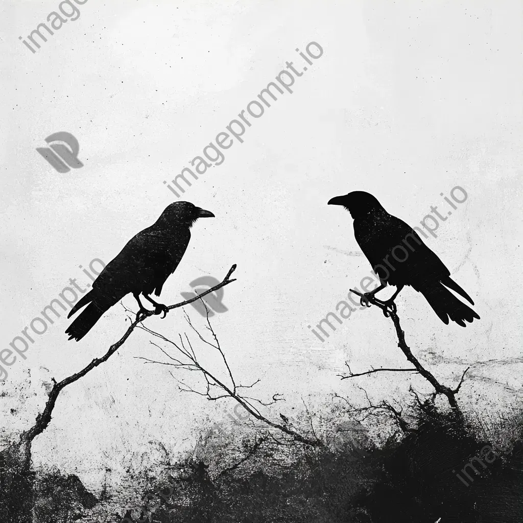 Minimalist digital art of silhouetted crows in a barren winter landscape - Image 3