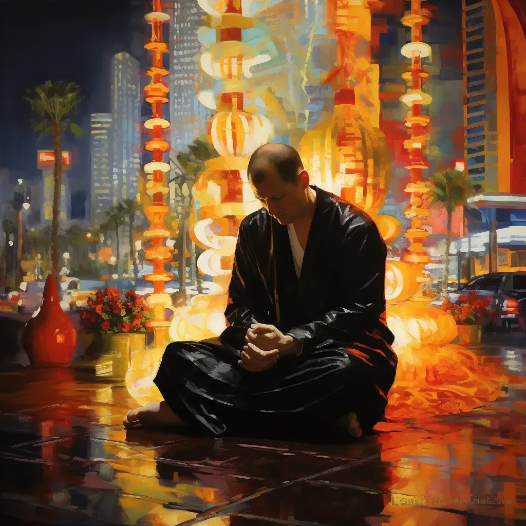 Image of monk praying in Las Vegas casino - Image 1