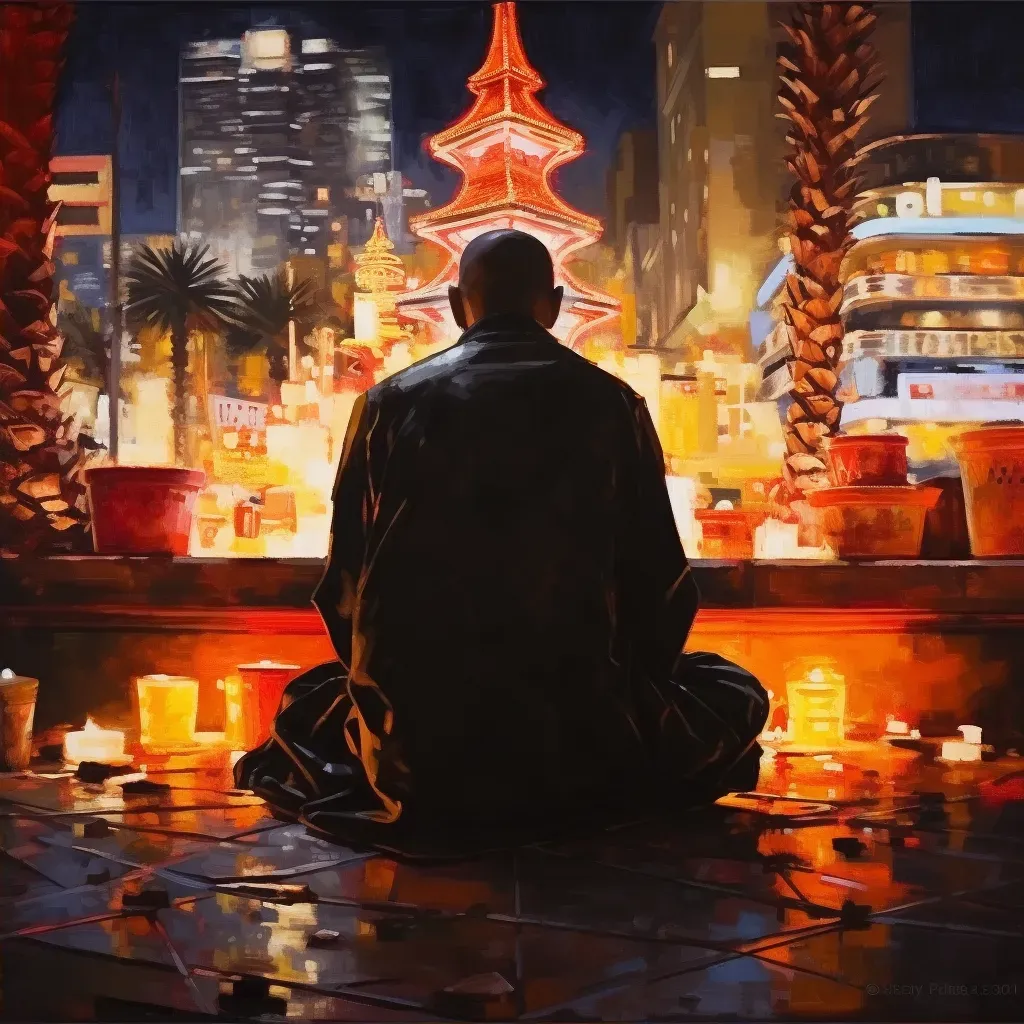 Image of monk praying in Las Vegas casino - Image 2