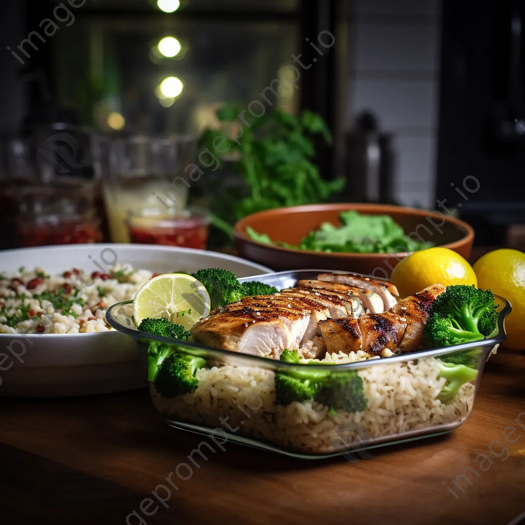 Grilled chicken, brown rice, and broccoli in eco-friendly containers - Image 2