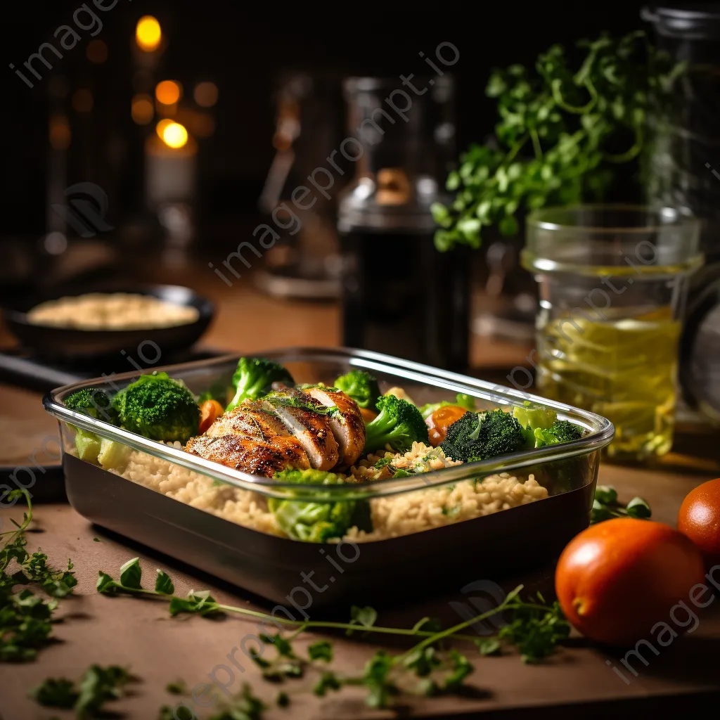 Grilled chicken, brown rice, and broccoli in eco-friendly containers - Image 3