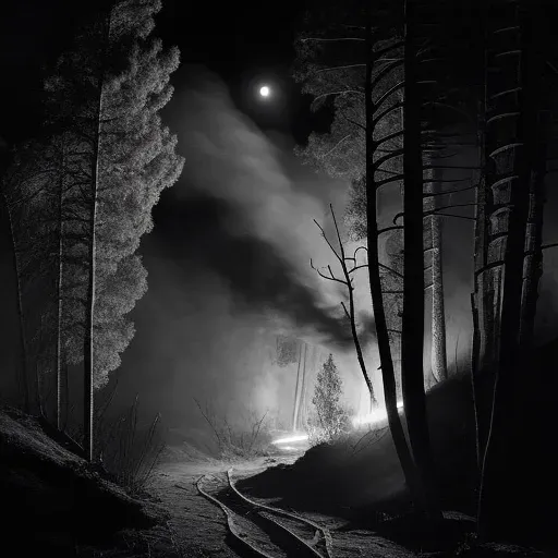 Illustration of a forest fire raging at night with flames casting light in the dark. - Image 4