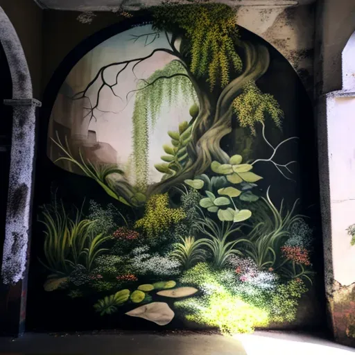 Image showing a community mural with live plants and moss, symbolizing growth and evolution - Image 1