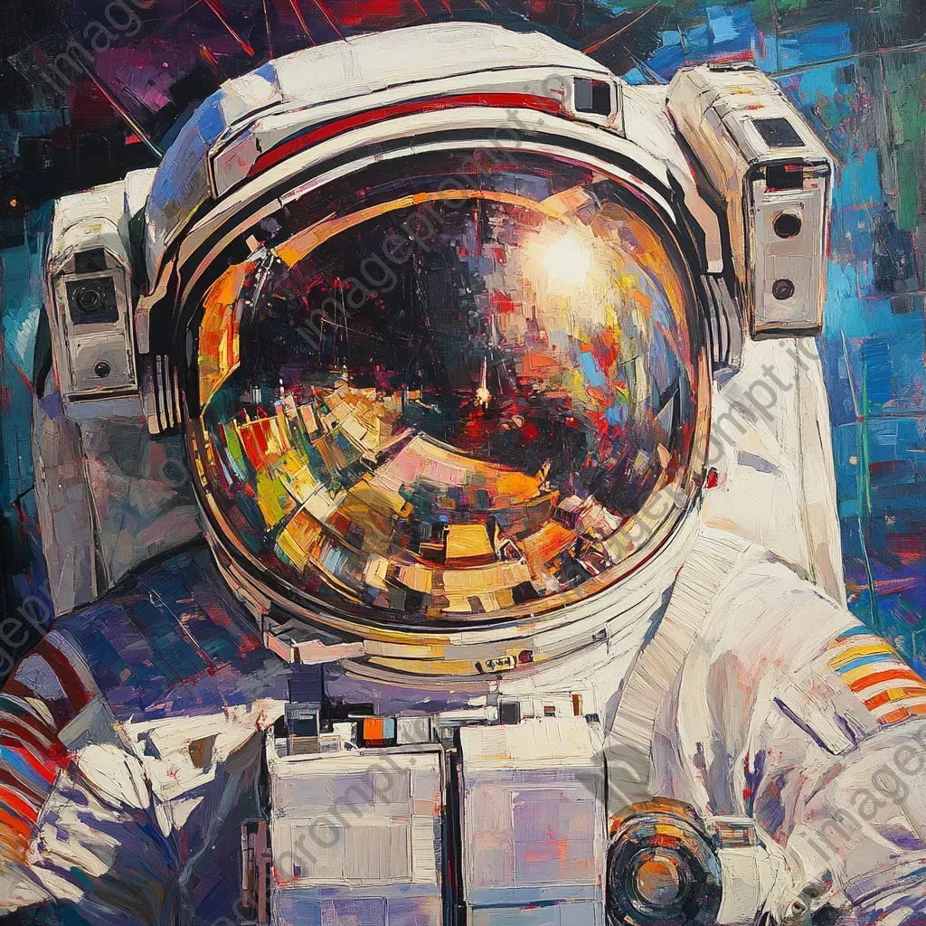 Cubist-style artwork featuring an astronaut in outer space with reflected stars - Image 3