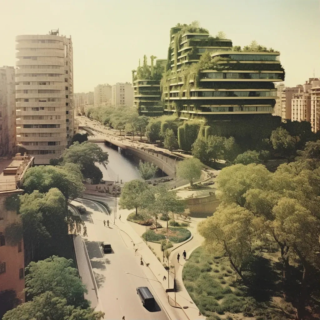 Eco-friendly city with green spaces and pedestrians - Image 1