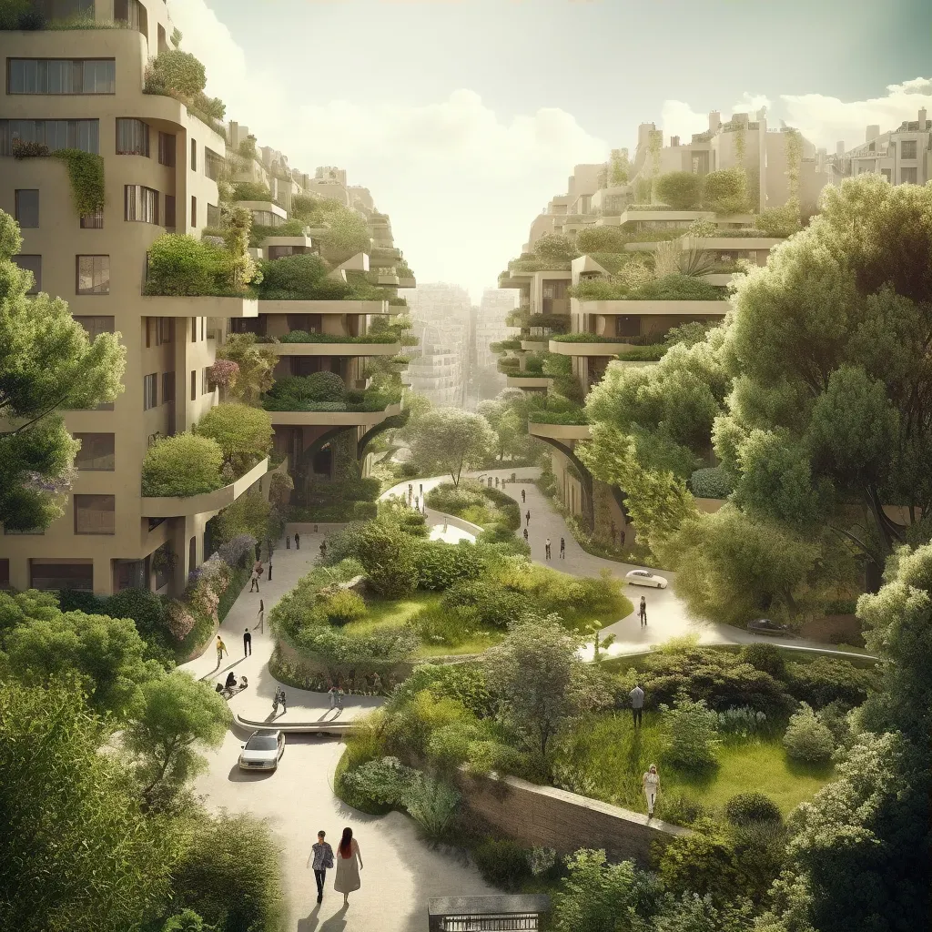 Eco-friendly city with green spaces and pedestrians - Image 3