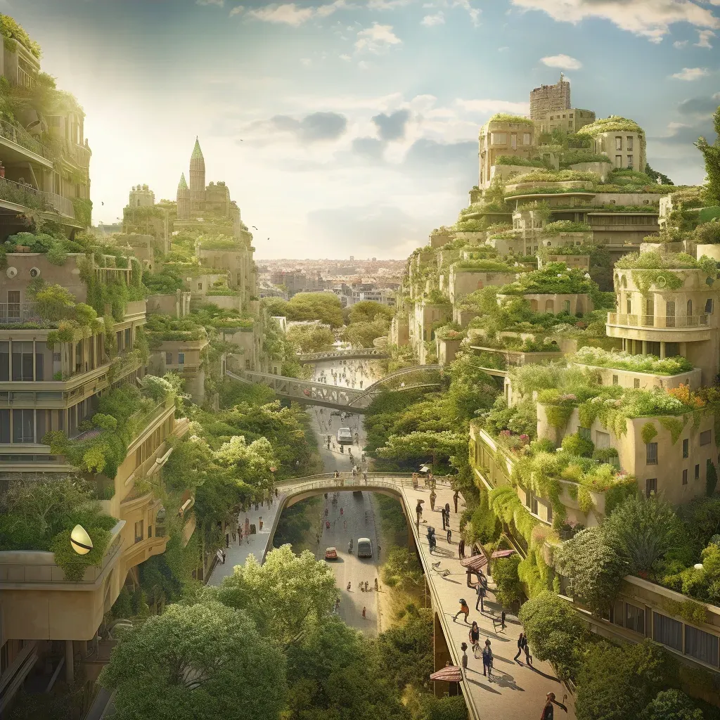 Eco-friendly city with green spaces and pedestrians - Image 4