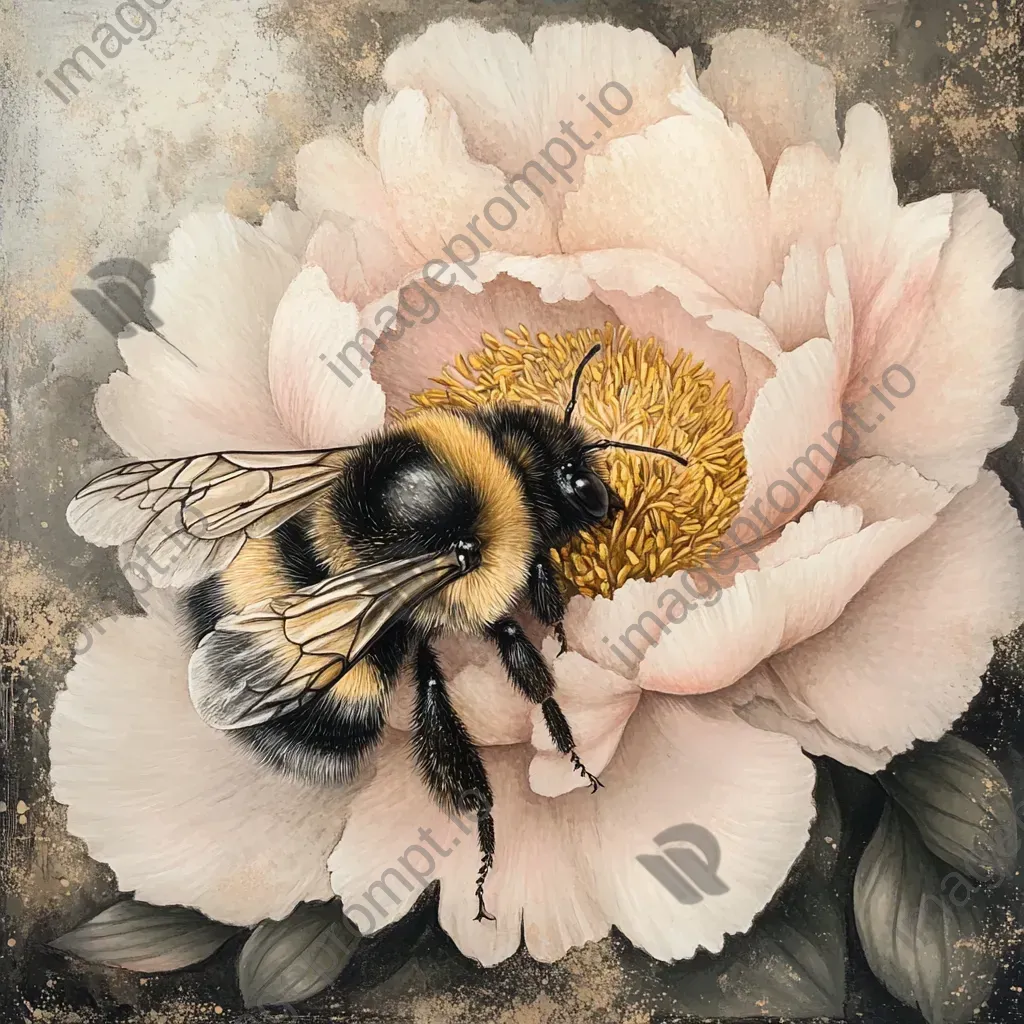 Charcoal and pastel art of a bee on a peony flower - Image 4