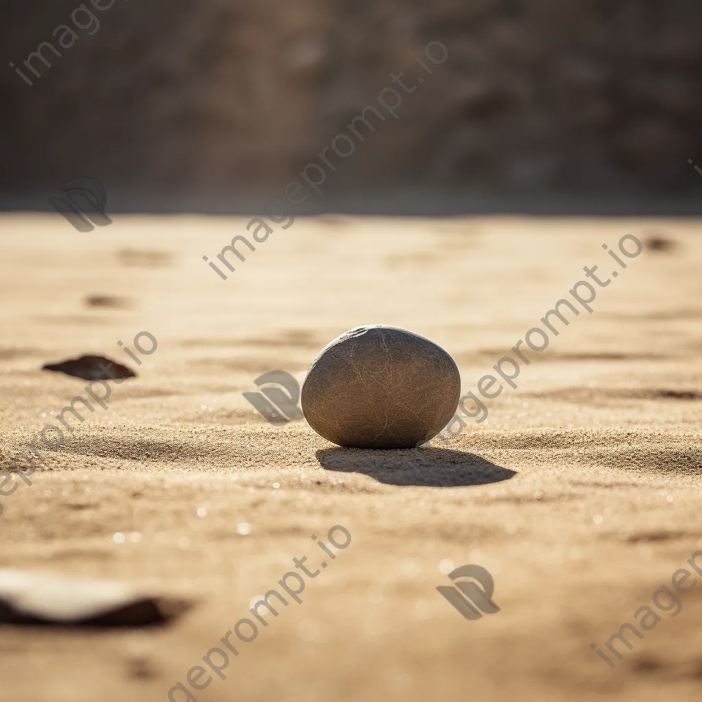 Single smooth stone placed on dry sand. - Image 1