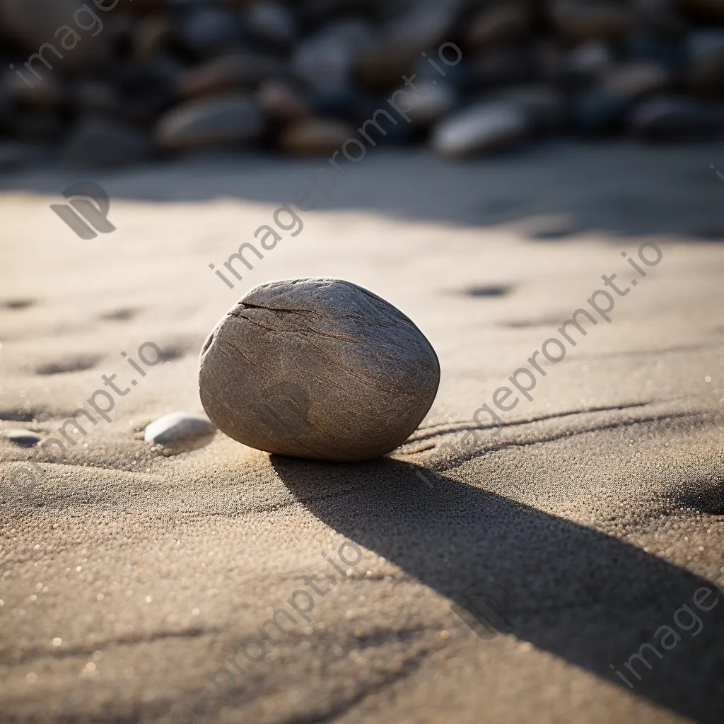 Single smooth stone placed on dry sand. - Image 2