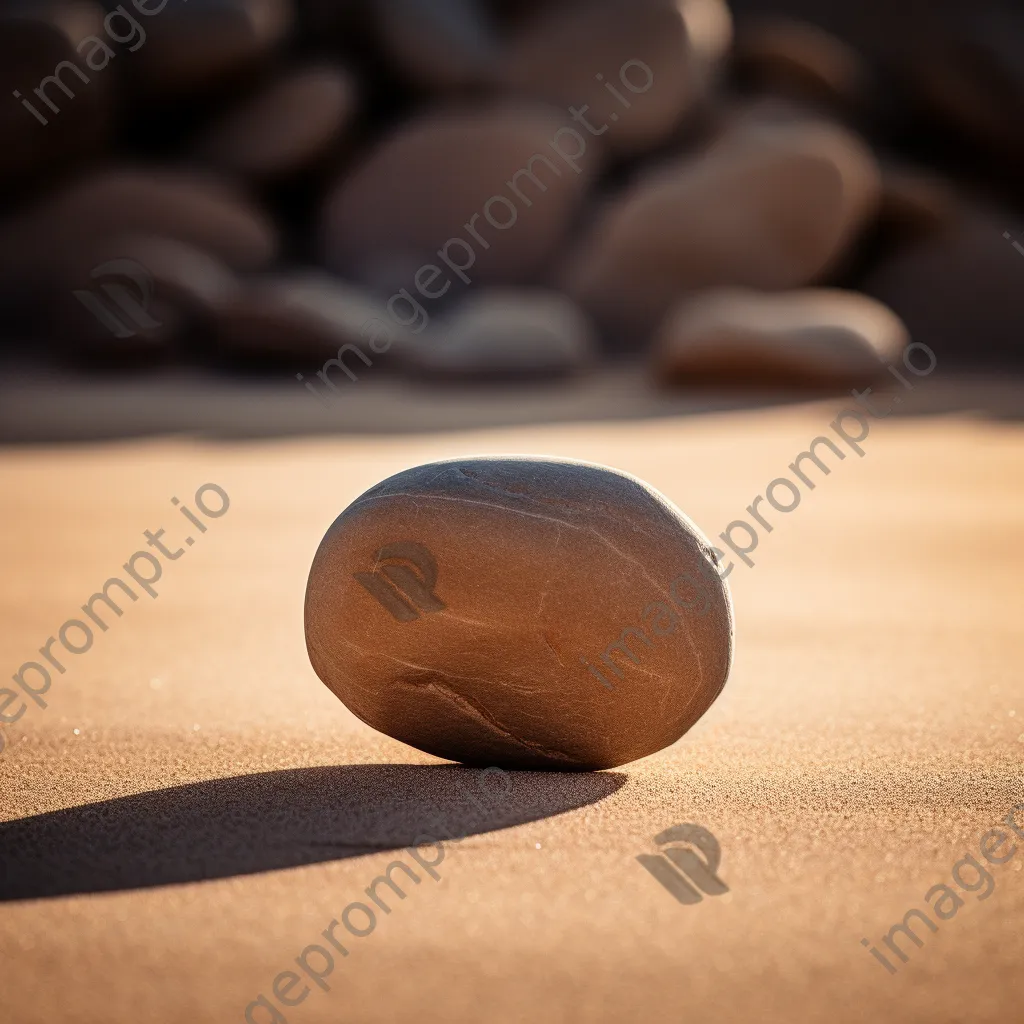 Single smooth stone placed on dry sand. - Image 4