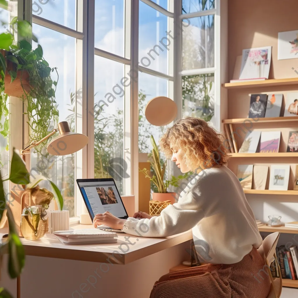 Woman using laptop in bright workspace - Image 1