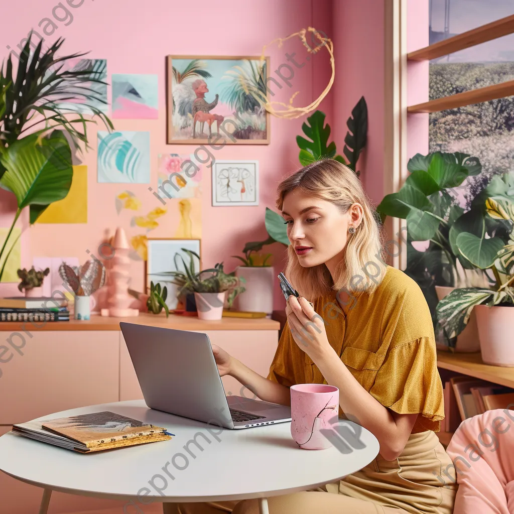 Woman using laptop in bright workspace - Image 2