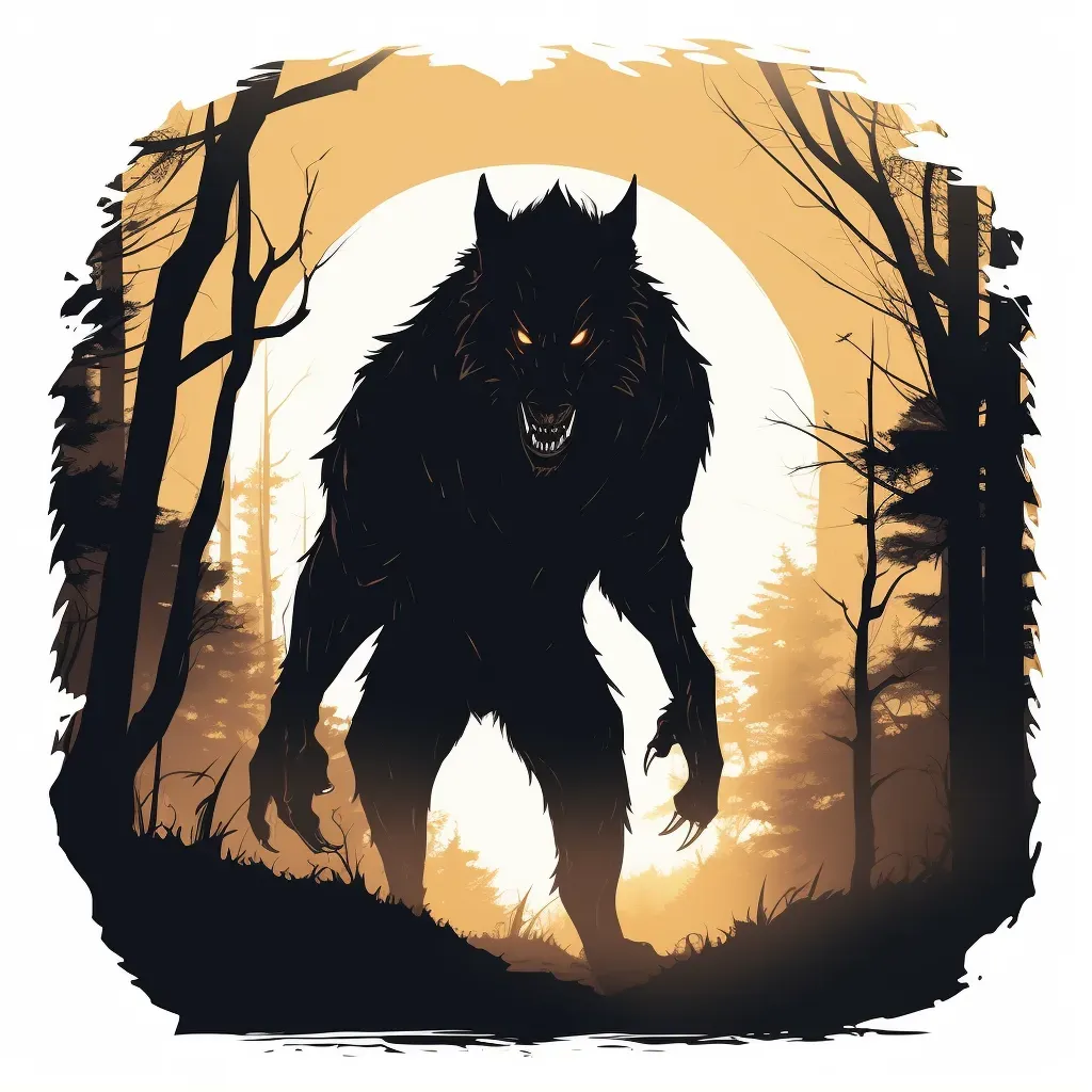 Werewolf silhouette with glowing eyes, full moon Halloween logo - Image 1