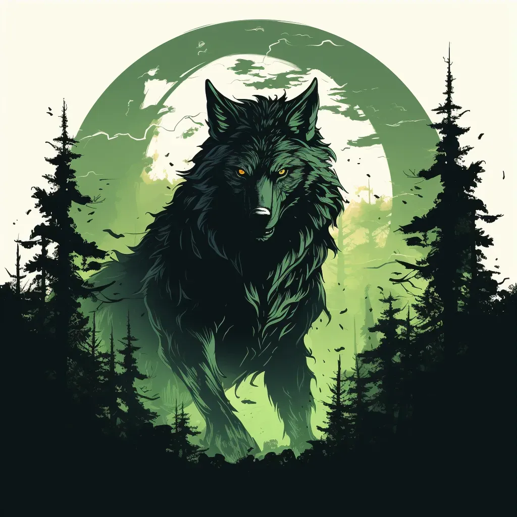 Werewolf silhouette with glowing eyes, full moon Halloween logo - Image 3