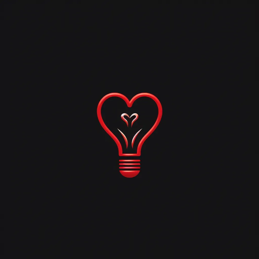 Logo featuring a monoline illustration of a light bulb with a heart filament, in red and black. - Image 1