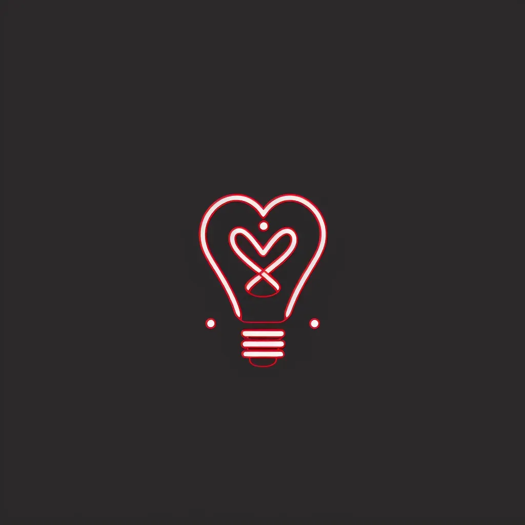 Logo featuring a monoline illustration of a light bulb with a heart filament, in red and black. - Image 2