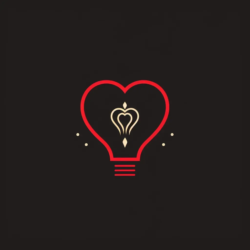 Logo featuring a monoline illustration of a light bulb with a heart filament, in red and black. - Image 3