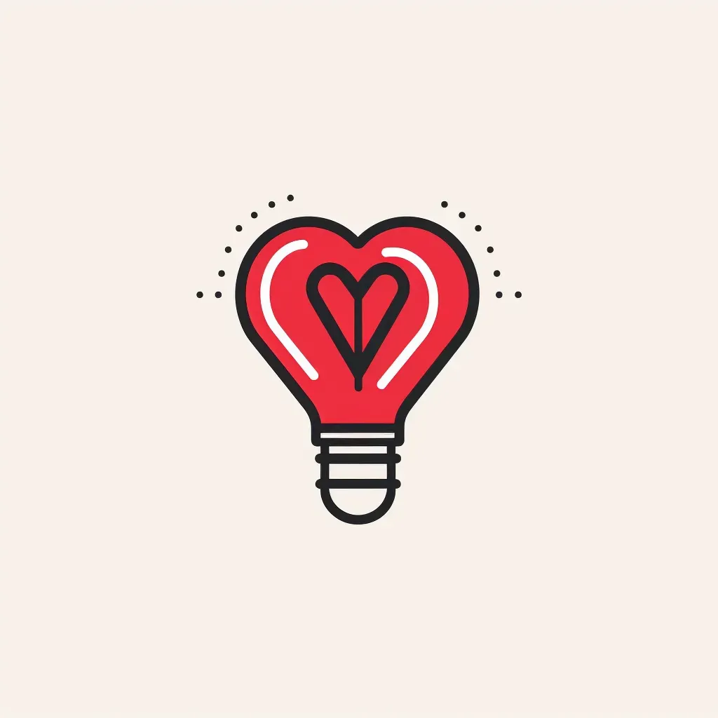 Logo featuring a monoline illustration of a light bulb with a heart filament, in red and black. - Image 4