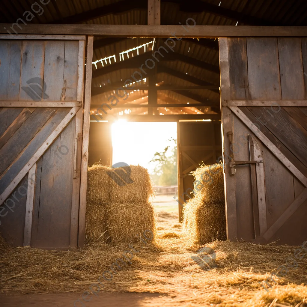 Open barn doors revealing hay bales inside - Image 3