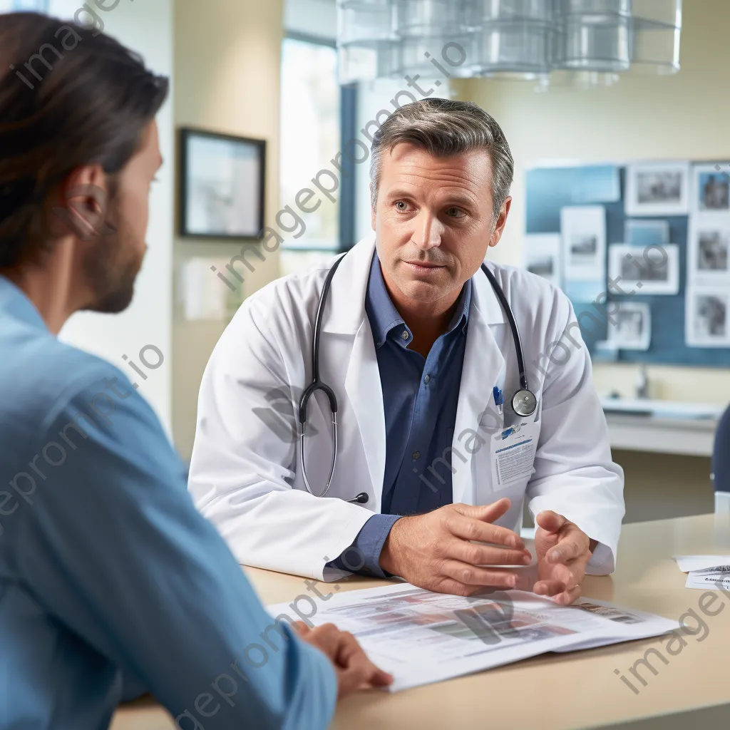 Healthcare professional talking to patient at desk - Image 3