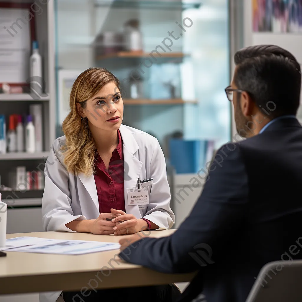 Healthcare professional talking to patient at desk - Image 4