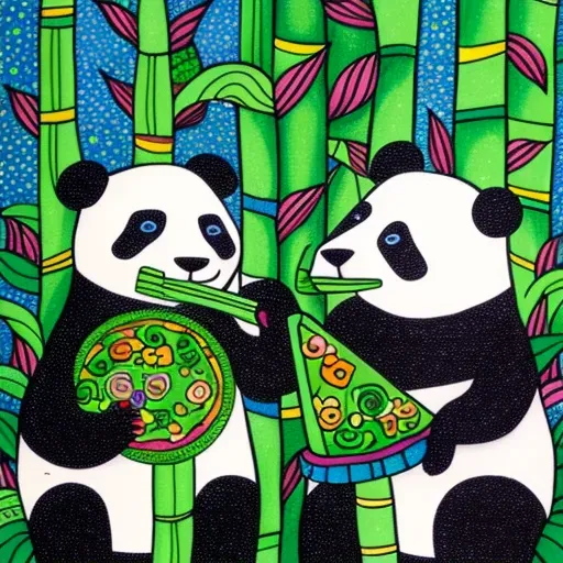 Giant Pandas eating bamboo in green bamboo forest - Image 2