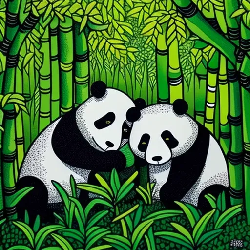 Giant Pandas eating bamboo in green bamboo forest - Image 3