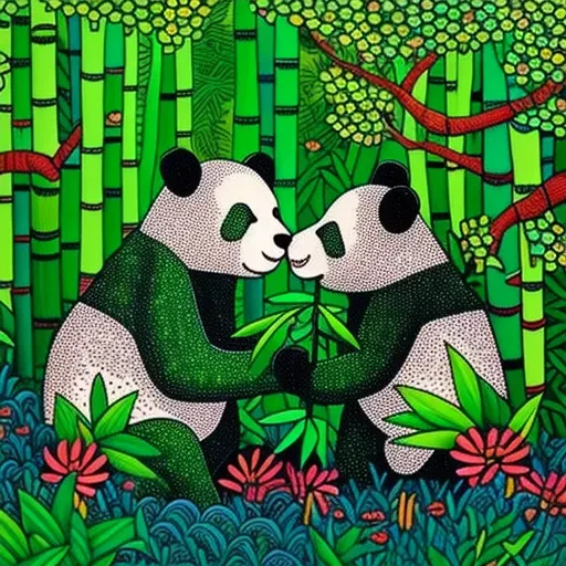 Giant Pandas eating bamboo in green bamboo forest - Image 4