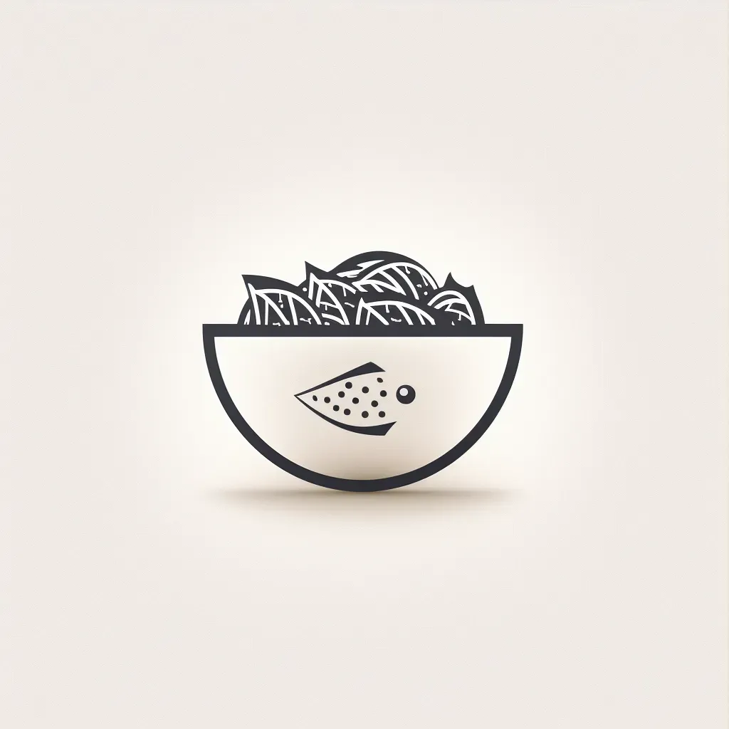 Logo for a poke bowl restaurant with a stylized fish icon in black and white colors on a light wave background - Image 3