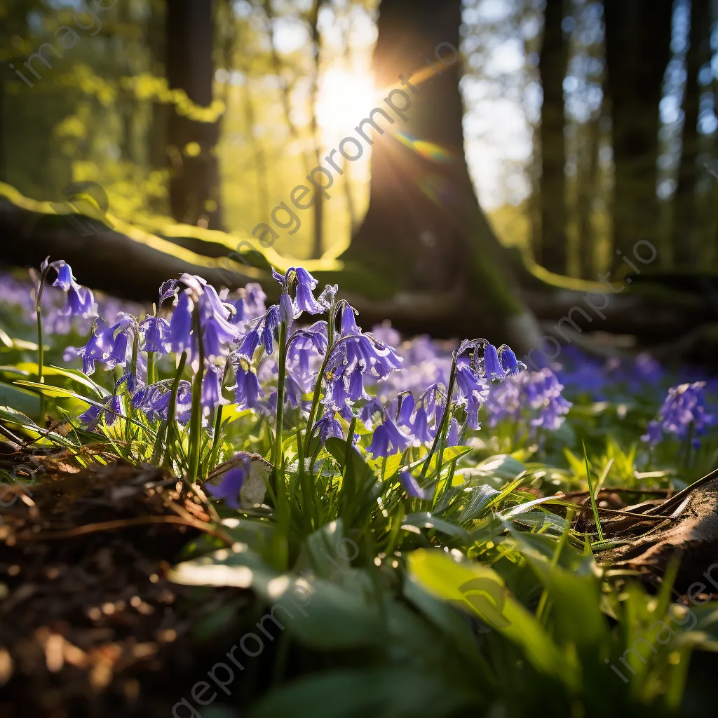 Woodland clearing in spring filled with blooming bluebells. - Image 2