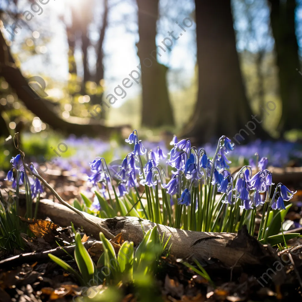 Woodland clearing in spring filled with blooming bluebells. - Image 4