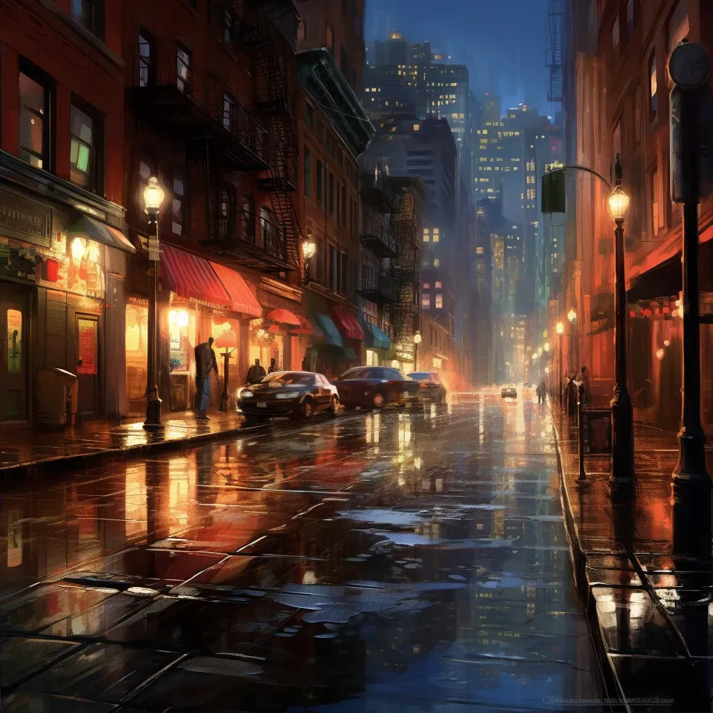 City lights reflecting in rain-soaked street - Image 2